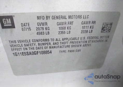 2016 Chevrolet Malibu Limited Ltz из США, поврежденный, VIN 1G11E5SA0GF108854